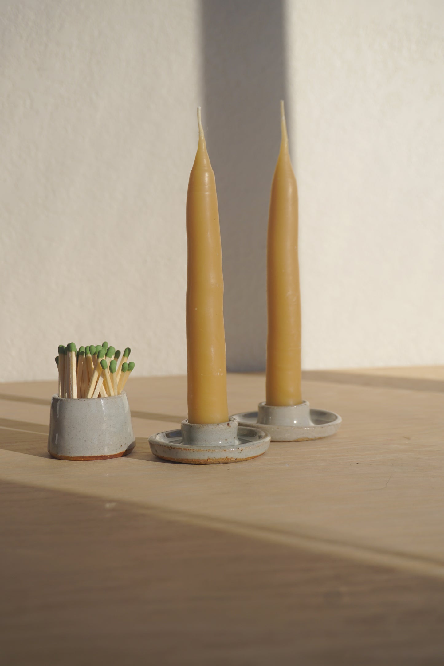 Candlestick set with match holder in white
