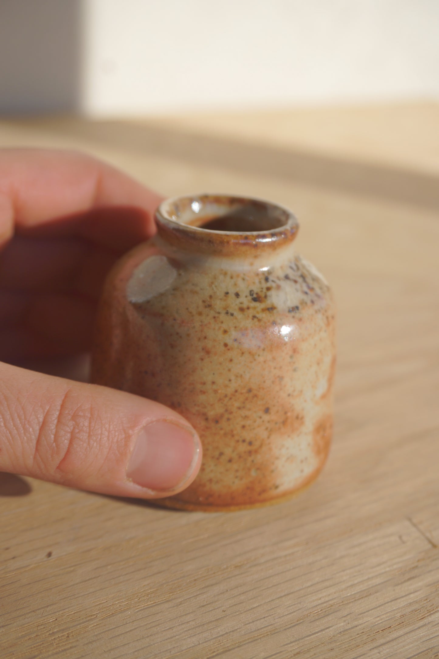 Small bud vase in American shino